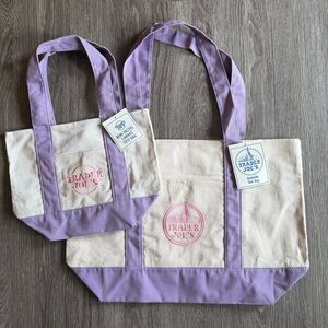 Trader Joe's Canvas Lavender Big and Mini Tote Bag NWT
